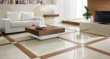 modern and fancy white patterned floor tiles for living room interior design idea