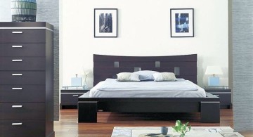 modern asian inspired bedroom in monochrome