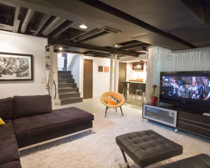 modern basement as media room