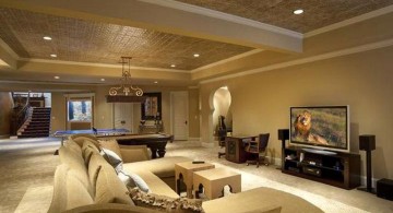 modern basement in gold and beige