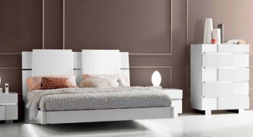 modern floating bed in white and large headboard