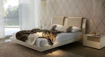 modern floating bed with elegant wall panel