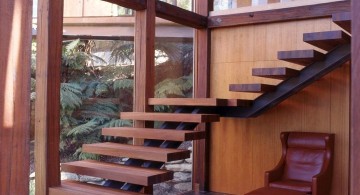 modern floating wood staircase