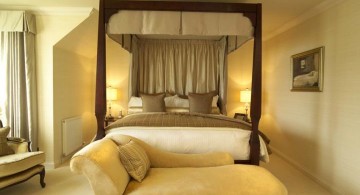 modern four poster bed with half canopied headboard