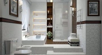 modern glass shower with wooden wall