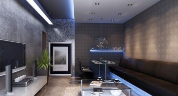 modern long living room for basement