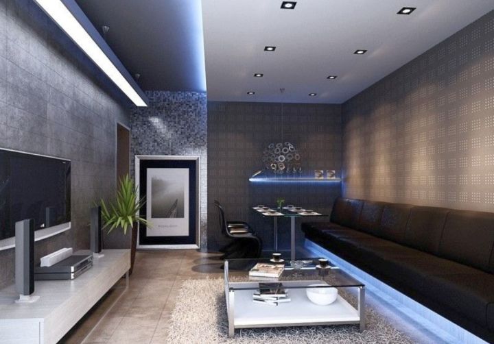 modern long living room for basement