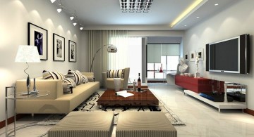 modern minimalist living room in beige and red