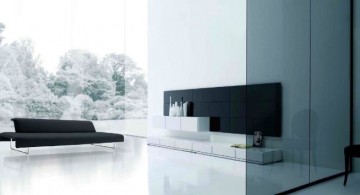 modern minimalist living room with glass wall