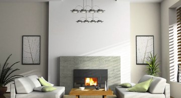 modern minimalist living room with industrial pendant lamp