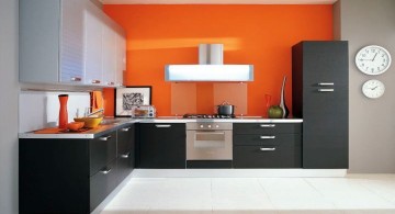 modern modular kitchen in black and orange