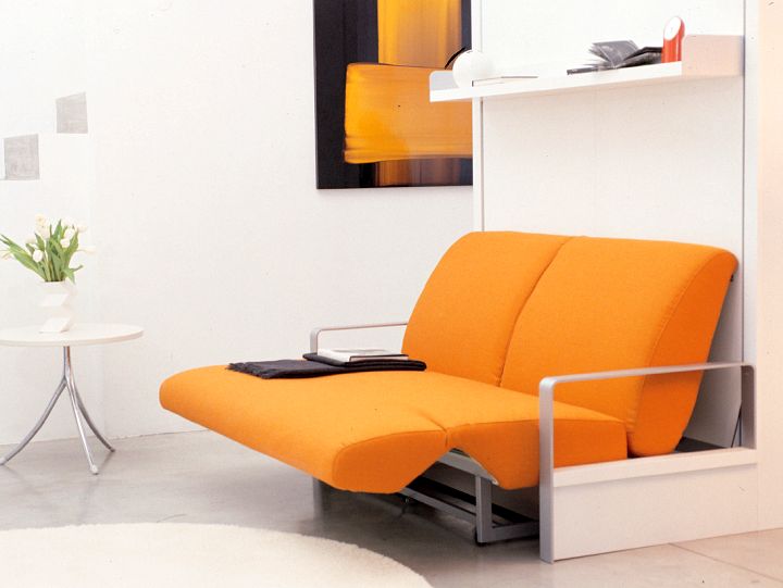 modern wall bed couch in orange