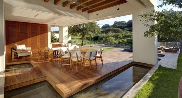 modern water features next to dining room