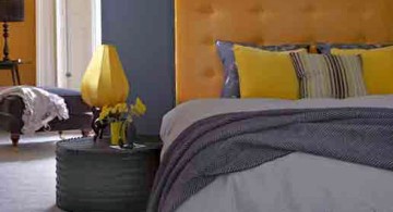 modern yellow gray bedroom