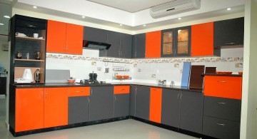 modular kitchen in gray and orange