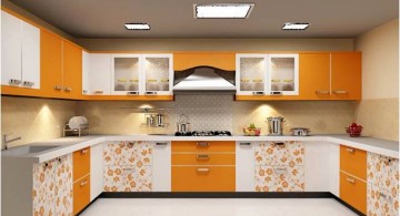 modular kitchen in patterned yellow