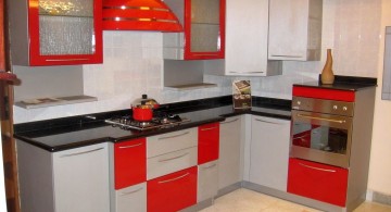 modular kitchen in red and gray