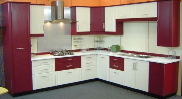 modular kitchen in white and purple