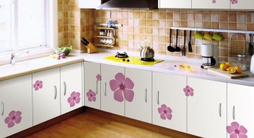 modular kitchen with flower pattern