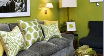 plush sofa in Grey and Green cushions