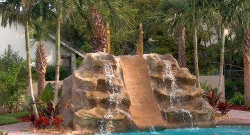 pools with waterfalls separated by a slide