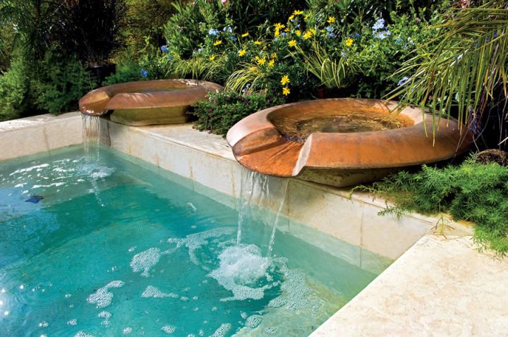 pools with waterfalls with unique fountain