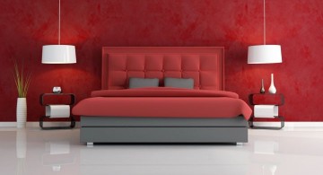 red bedroom walls with modern night stands