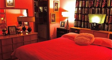 red bedroom walls with unique wall panel