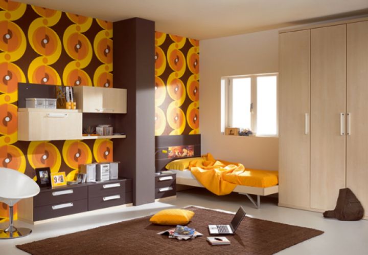 retro bedroom ideas in black and orange