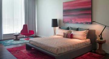 retro bedroom ideas with red rug