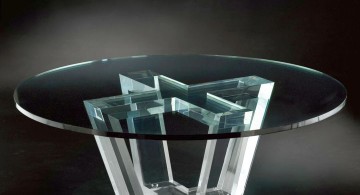 round acrylic cocktail table with crossed legs