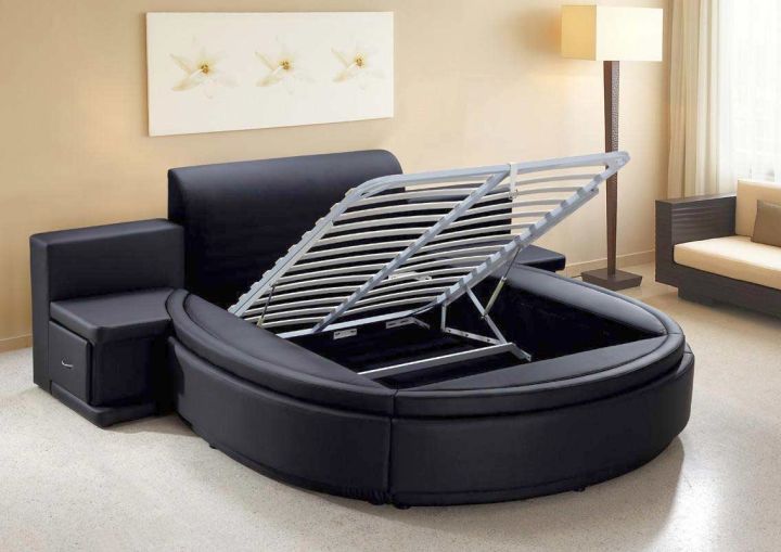 round bed frame with hidden storage