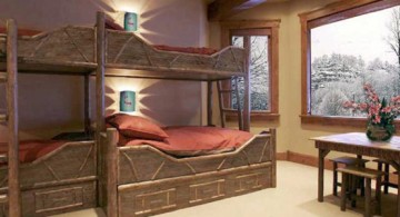 rustic bunk bedroom idea featuring lots of earth tone elements