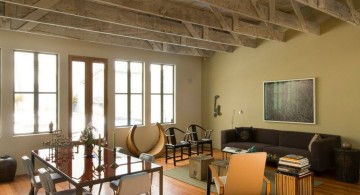 rustic exposed beam ceiling with washed out woods