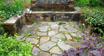 rustic simple rock garden ideas with fountain