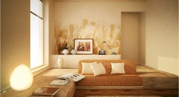 simple living room in cream and beige with wall painting