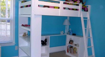 simple minimalist white loft bed with desk