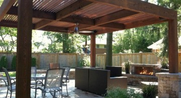 simple modern pergola kit with outdoor fireplace