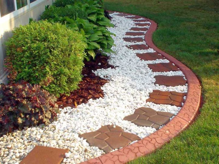 simple rock garden ideas with brick tiles