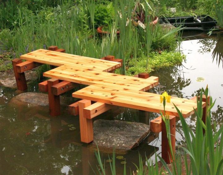 simple zigzag DIY garden bridge without railings