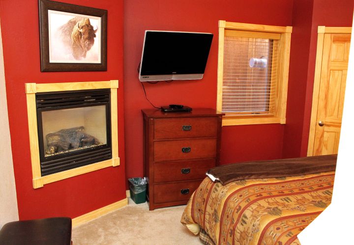 small built in gass fireplace bedroom