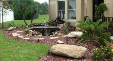small rock garden designs with bridge and a pond