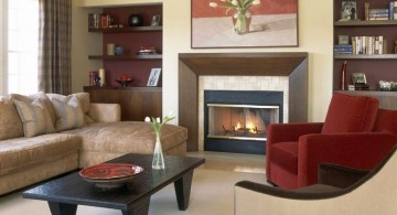 small sitting room ideas with red sofa accent