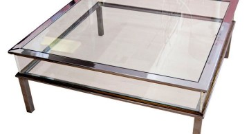 square lucite coffee table lined with glass