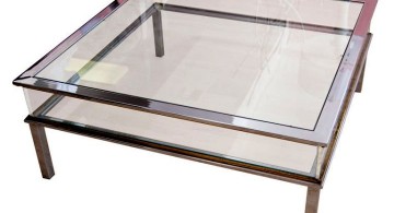 square lucite coffee table lined with glass