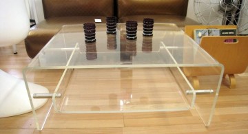 square lucite coffee table with floating shelf inside