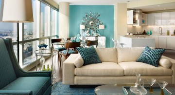 turquoise living room decor rug and sofa