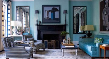 turquoise living room decor with grey shades