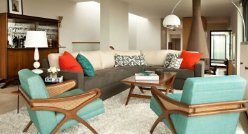 turquoise living room decor with large floor lamp