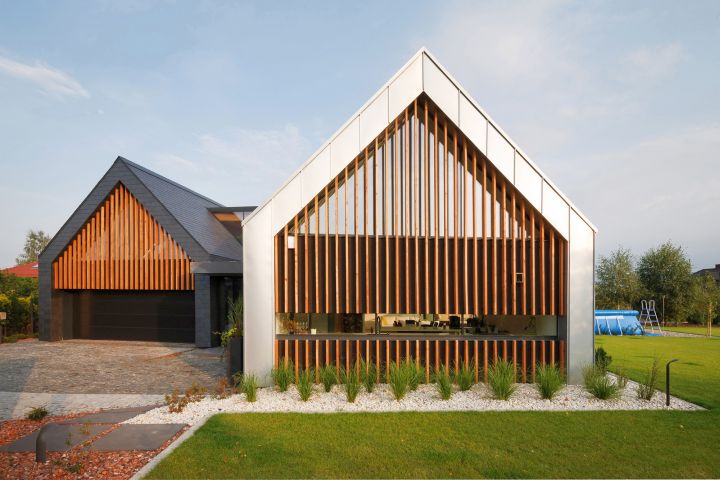 two barn house front view at day